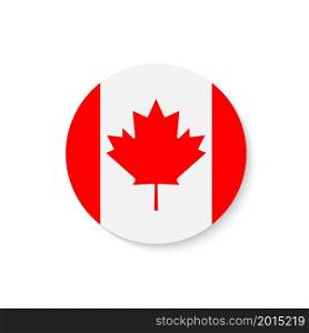 Canada flag. Circle flag of canada. Round canadian icon with shadow isolated on white background. Official symbol with red maple leaf. Banner for north america country. Vector.. Canada flag. Circle flag of canada. Round canadian icon with shadow isolated on white background. Official symbol with red maple leaf. Banner for north america country. Vector