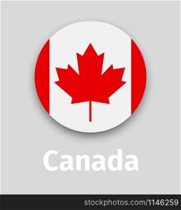 Canada flag, round icon with shadow isolated vector illustration. Canada flag, round icon with shadow