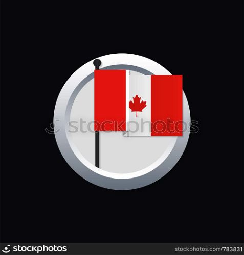 Canada flag which silver button on black background. Vector stock illustration.