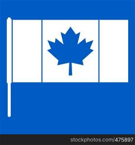 Canada flag with flagpole icon white isolated on blue background vector illustration. Canada flag with flagpole icon white
