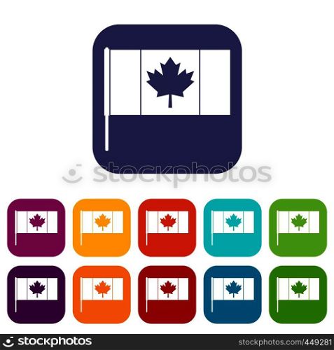 Canada flag with flagpole icons set vector illustration in flat style In colors red, blue, green and other. Canada flag with flagpole icons set flat