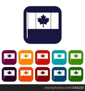 Canada flag with flagpole icons set vector illustration in flat style In colors red, blue, green and other. Canada flag with flagpole icons set flat