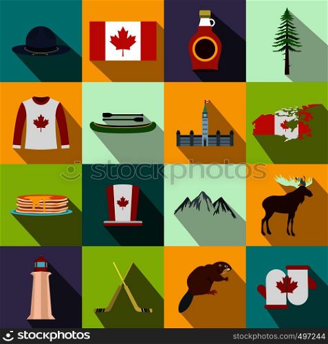 Canada icons in flat style for web and mobile devices. Canada icons flat