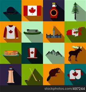 Canada icons in flat style for web and mobile devices. Canada icons flat