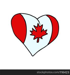 Canada isolated heart flag on white background. Comic book cartoon pop art retro illustration. Canada isolated heart flag on white background