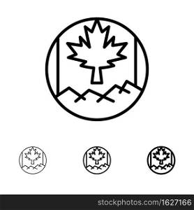 Canada, Leaf, Flag Bold and thin black line icon set
