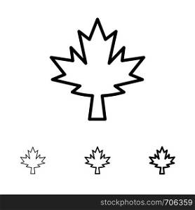 Canada, Leaf, Maple Bold and thin black line icon set