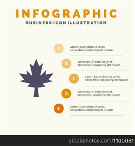 Canada, Leaf, Maple Solid Icon Infographics 5 Steps Presentation Background