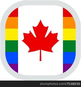 Canada LGBT Rainbow flag, rounded square shape icon on white background, vector illustration. rounded square with flag pride lgbt