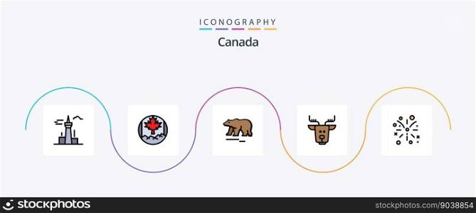 Canada Line Filled Flat 5 Icon Pack Including fire work. reindeer. animal. canada. alpine
