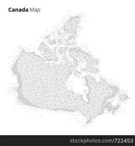 Canada map illustration in blockchain technology network style isolated on white background. Block chain polygon peer to peer network connected lines technique. Cryptocurrency fintech business concept. Canada map in blockchain technology network style.