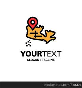 Canada, Map, Location Business Logo Template. Flat Color