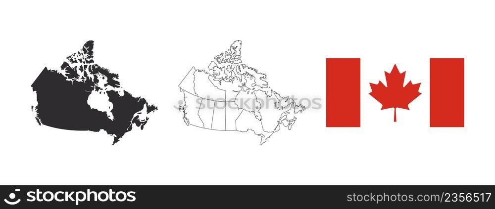 Canada Map. Territorial map of Canada. Canadian flag. Provinces and territories of Canada. Vector illustration