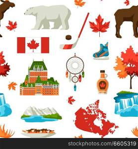 Canada seamless pattern. Canadian traditional symbols and attractions.. Canada seamless pattern.