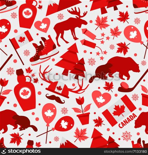 Canada sign and symbol, graphic elements flat icons set in seamless pattern.. Canada sign and symbol, Icons bright design flat set in seamless pattern.