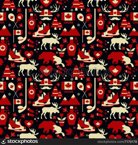 Canada sign and symbol, graphic elements flat icons set in seamless pattern.. Canada sign and symbol, Info-graphic elements flat icons set in seamless pattern.