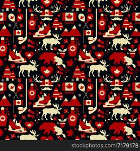 Canada sign and symbol, graphic elements flat icons set in seamless pattern.. Canada sign and symbol, Info-graphic elements flat icons set in seamless pattern.