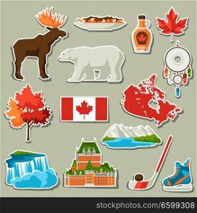 Canada sticker icons set. Canadian traditional symbols and attractions.. Canada sticker icons set.