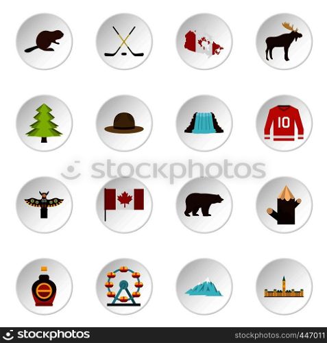 Canada travel icons set in flat style isolated vector icons set illustration. Canada travel icons set in flat style