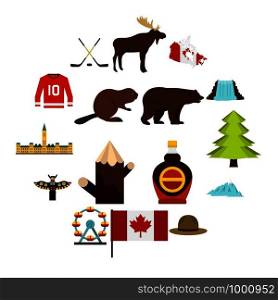 Canada travel icons set in flat style isolated vector illustration. Canada travel icons set in flat style