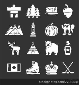 Canada travel icons set vector white isolated on grey background . Canada travel icons set grey vector