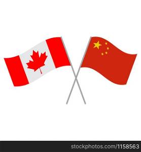 Canadian and Chinese flags vector isolated on white background. Canadian and Chinese flags vector isolated