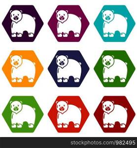 Canadian bear icons 9 set coloful isolated on white for web. Canadian bear icons set 9 vector