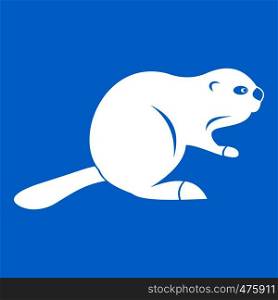 Canadian beaver icon white isolated on blue background vector illustration. Canadian beaver icon white
