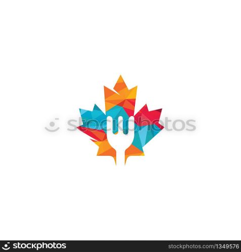 Canadian food restaurant logo concept. Maple leaf and fork icon.