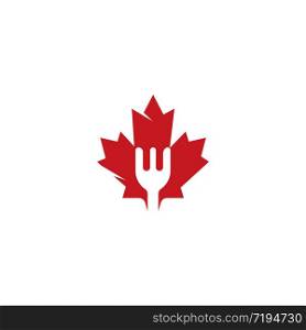 Canadian food restaurant logo concept. Maple leaf and fork icon.