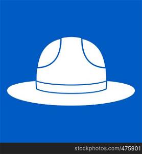 Canadian hat icon white isolated on blue background vector illustration. Canadian hat icon white