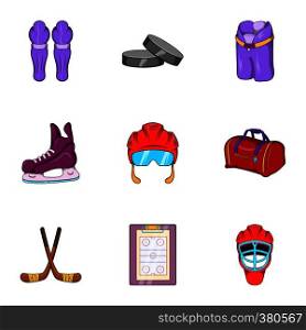 Canadian hockey icons set. Cartoon illustration of 9 canadian hockey vector icons for web. Canadian hockey icons set, cartoon style