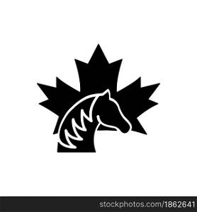 Canadian horse black glyph icon. National heritage and symbol of Canada. Official canadian emblem. Rare breed. Strong stallion. Silhouette symbol on white space. Vector isolated illustration. Canadian horse black glyph icon