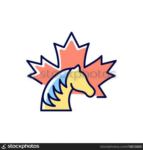 Canadian horse RGB color icon. National heritage and symbol of Canada. Official canadian emblem. Rare breed. Strong stallion. Isolated vector illustration. Simple filled line drawing. Canadian horse RGB color icon