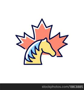 Canadian horse RGB color icon. National heritage and symbol of Canada. Official canadian emblem. Rare breed. Strong stallion. Isolated vector illustration. Simple filled line drawing. Canadian horse RGB color icon