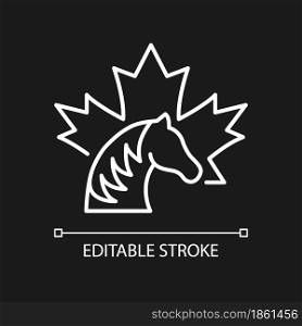 Canadian horse white linear icon for dark theme. National heritage and symbol of Canada. Thin line customizable illustration. Isolated vector contour symbol for night mode. Editable stroke. Canadian horse white linear icon for dark theme