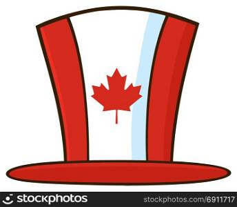 Canadian Maple Leaf Top Hat Line Cartoon Drawing. Illustration Isolated On White Background