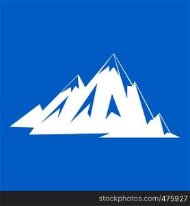 Canadian mountains icon white isolated on blue background vector illustration. Canadian mountains icon white