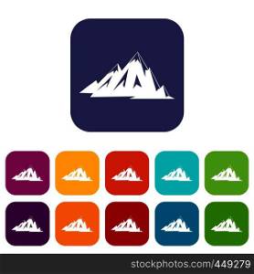 Canadian mountains icons set vector illustration in flat style In colors red, blue, green and other. Canadian mountains icons set flat