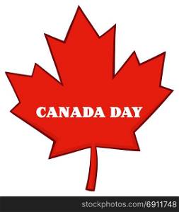 Canadian Red Maple Leaf Line Cartoon Drawing. Illustration Isolated On White Background With Text Canada Day