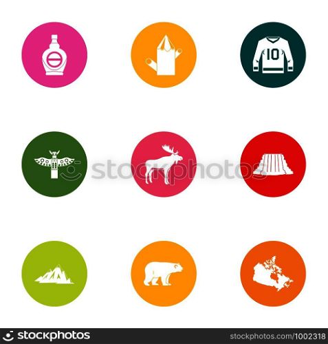Canadian style icons set. Flat set of 9 canadian style vector icons for web isolated on white background. Canadian style icons set, flat style