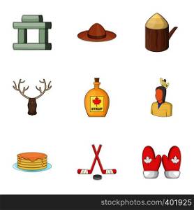 Canadian symbols icons set. Cartoon illustration of 9 Canadian symbols vector icons for web. Canadian symbols icons set, cartoon style