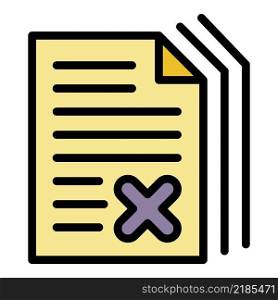 Cancel papers icon. Outline cancel papers vector icon color flat isolated. Cancel papers icon color outline vector