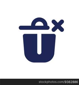 Canceled removal black pixel perfect solid ui icon. Trash basket with cross. Deleting mistake. Silhouette symbol on white space. Glyph pictogram for web, mobile. Isolated vector image. Canceled removal black pixel perfect solid ui icon
