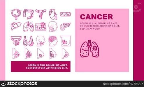 cancer breast ribbon day landing web page header vector. hope october, women support, care health, month female, survivor woman, bow charity cancer breast ribbon day color line illustrations. cancer breast ribbon day icons set vector