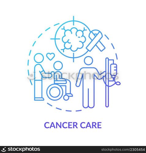 Cancer care blue gradient concept icon. Oncological disease treatment. Medical center service abstract idea thin line illustration. Isolated outline drawing. Myriad Pro-Bold font used. Cancer care blue gradient concept icon