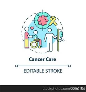 Cancer care concept icon. Oncology treatment. Medical center service abstract idea thin line illustration. Isolated outline drawing. Editable stroke. Arial, Myriad Pro-Bold fonts used. Cancer care concept icon