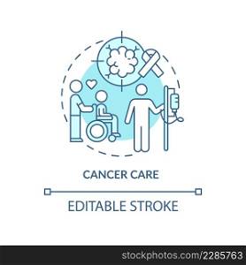Cancer care turquoise concept icon. Oncology treatment. Medical center service abstract idea thin line illustration. Isolated outline drawing. Editable stroke. Arial, Myriad Pro-Bold fonts used. Cancer care turquoise concept icon