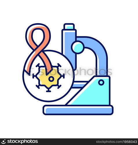 Cancer clinical trials RGB color icon. Development in cancer treatment. Medical oncology. Improve outcome for tumor patients. Research studies. Isolated vector illustration. Simple filled line drawing. Cancer clinical trials RGB color icon