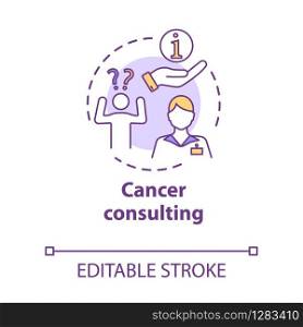Cancer consulting concept icon. Consultant giving information in health problems to patient. Healthcare idea thin line illustration. Vector isolated outline RGB color drawing. Editable stroke